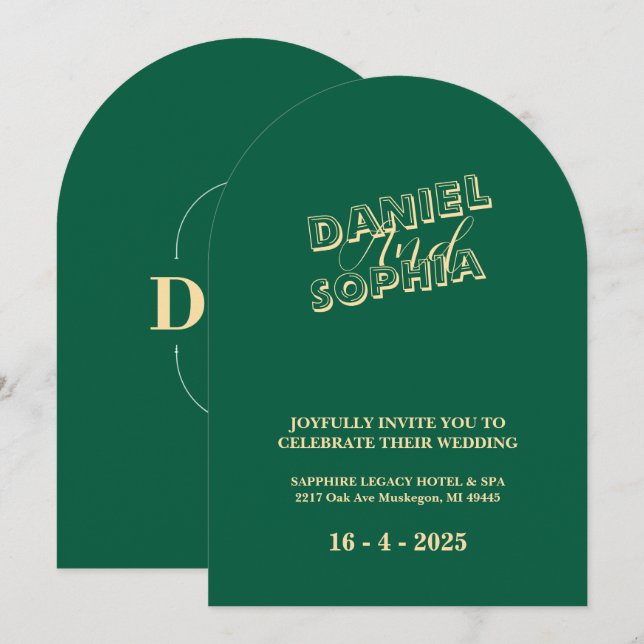 Retro wedding invitation card green (Front/Back)