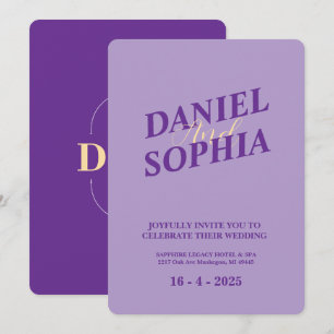 Retro wedding invitation card purple