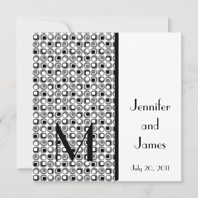 Retro Wedding Invitation Monogram Names Black (Front)