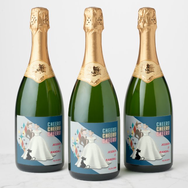 Retro Wedding Labels for Sparkling Wine Bottles (Bottles)