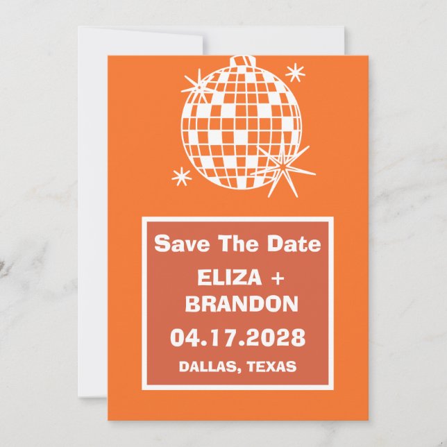 Retro Wedding Photo Disco Ball 70's Save the Date  Invitation (Front)