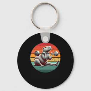 Retro Weightlifting Funny Fitness Workout Gym Capy Key Ring