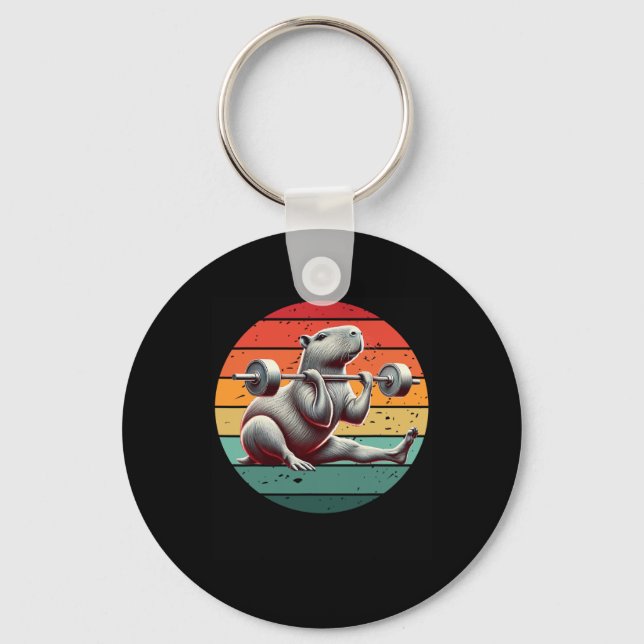 Retro Weightlifting Funny Fitness Workout Gym Capy Key Ring (Front)