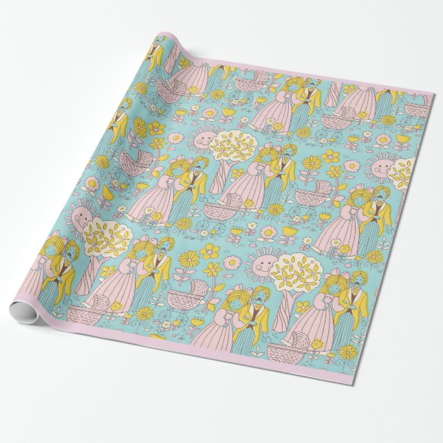 RETRO Welcome new baby girl Wrapping Paper (Unrolled)