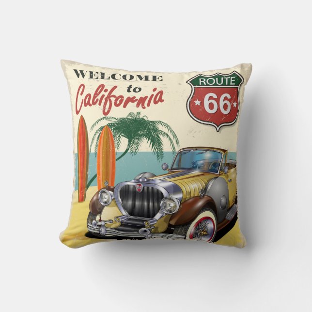 Retro "Welcome to California" Route 66 poster, Cushion (Front)