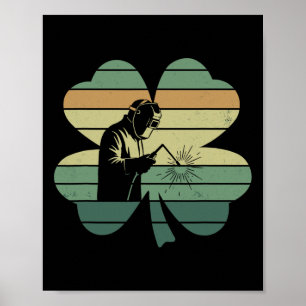 Retro Welding Welder Shamrock Patricks Day Womens Poster