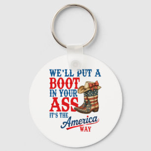 Retro We'll Put A Boot Western Cowgirl Usa Flag 4t Key Ring