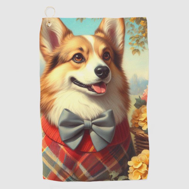 Retro Welsh Corgi Cardigan Painting Golf Towel (Front)