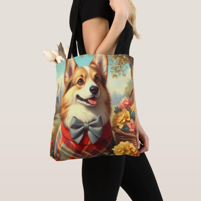Retro Welsh Corgi Cardigan Painting Tote Bag (Close Up)