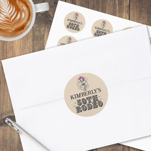 Retro Western 50th Rodeo Birthday Classic Round Sticker