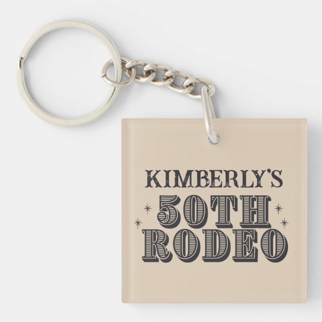 Retro Western 50th Rodeo Birthday Key Ring (Front)