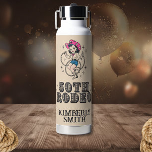 Retro Western 50th Rodeo Birthday Water Bottle