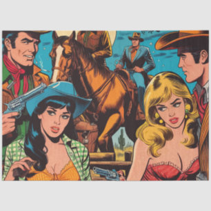 Retro Western Comics Illustration Tissue Paper