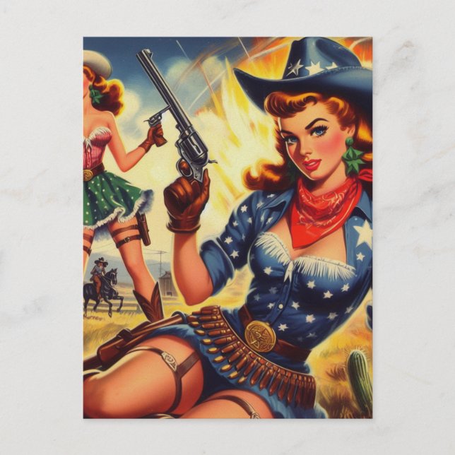 Retro Western Country Girls Postcard (Front)