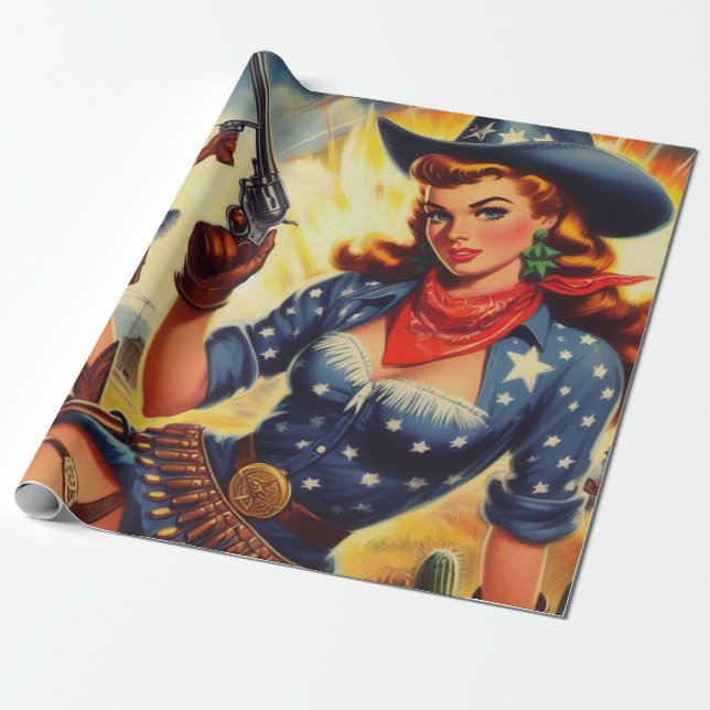 Retro Western Country Girls Wrapping Paper (Unrolled)