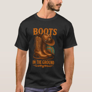 Retro Western Cowgirl Cowboy Boots On The Ground L T-Shirt