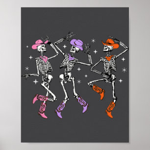 Retro Western Dancing Skeleton Halloween Cowboy Sk Poster