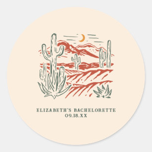 Retro Western Desert Cactus   Bachelorette  Classic Round Sticker