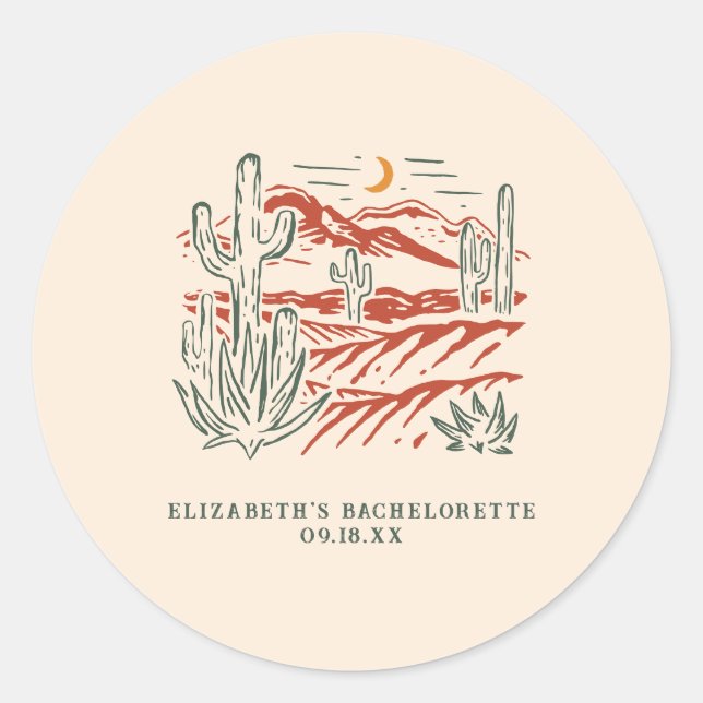 Retro Western Desert Cactus | Bachelorette  Classic Round Sticker (Front)