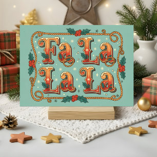 Retro Western Fa La La Christmas Holiday Card