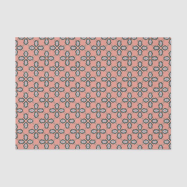 Retro Western Geometric Peach Blue Tissue Paper (Front)