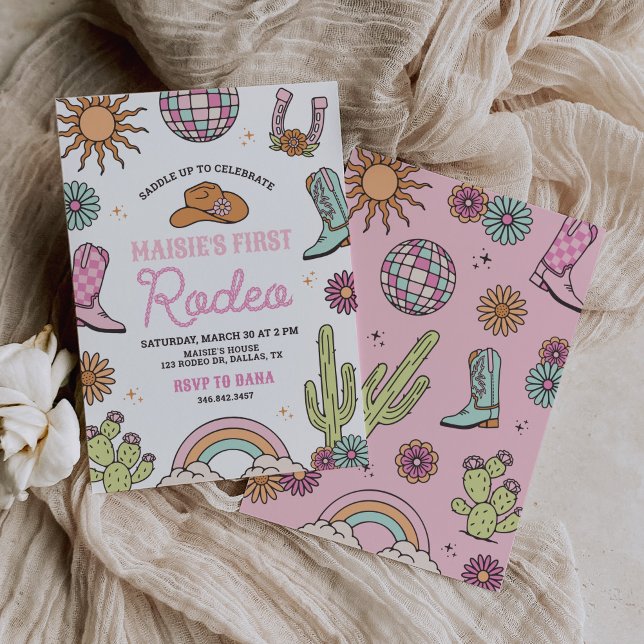 Retro Western Girl First Rodeo Birthday Invitation (Creator Uploaded)