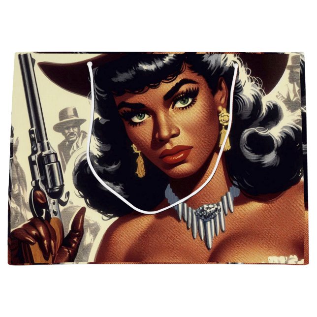 Retro Western Girl Large Gift Bag (Front)