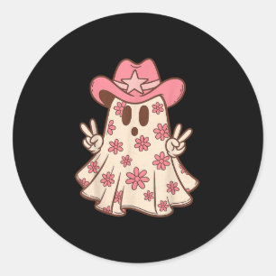 Retro Western Halloween Cowboy Cowgirl Ghost Boo P Classic Round Sticker