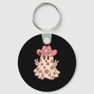 Retro Western Halloween Cowboy Cowgirl Ghost Boo P Key Ring
