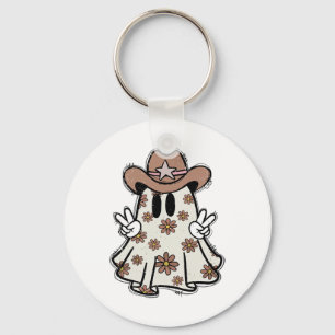 Retro Western Halloween Cowboy Ghost Howdy Cowgirl Key Ring
