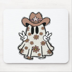 Retro Western Halloween Cowboy Ghost Howdy Cowgirl Mouse Pad