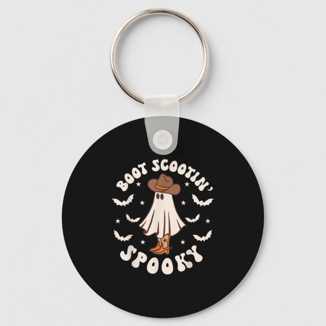 Retro Western Halloween Cute Ghost Funny Boot Scoo Key Ring (Front)