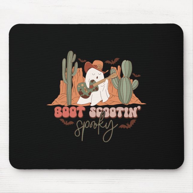 Retro Western Halloween Cute Ghost Funny Boot Scoo Mouse Pad (Front)