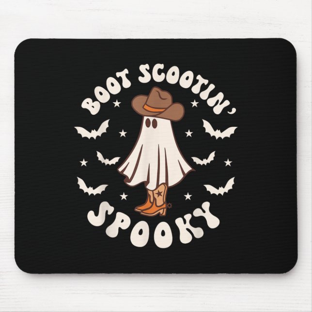 Retro Western Halloween Cute Ghost Funny Boot Scoo Mouse Pad (Front)