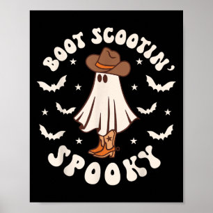 Retro Western Halloween Cute Ghost Funny Boot Scoo Poster