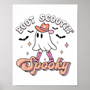 Retro Western Halloween Cute Ghost Funny Boot Scoo Poster