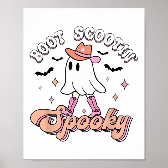 Retro Western Halloween Cute Ghost Funny Boot Scoo Poster (Front)