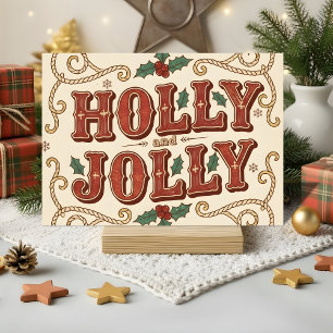 Retro Western Holly Jolly Christmas Holiday Card