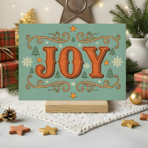 Retro Western Joy Christmas Holiday Card