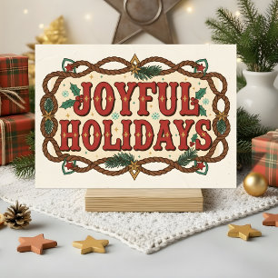 Retro Western Joyful Holidays Christmas Holiday Card