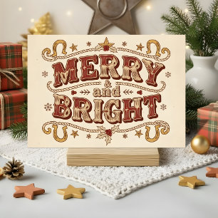 Retro Western Merry and Bright Christmas Holiday Card