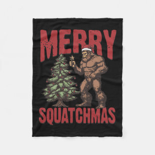 Retro Western Merry Squatchmas Funny Bigfoot Santa Fleece Blanket