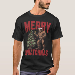 Retro Western Merry Squatchmas Funny Bigfoot Santa T-Shirt