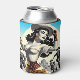 Retro Western Pin-up Can Cooler