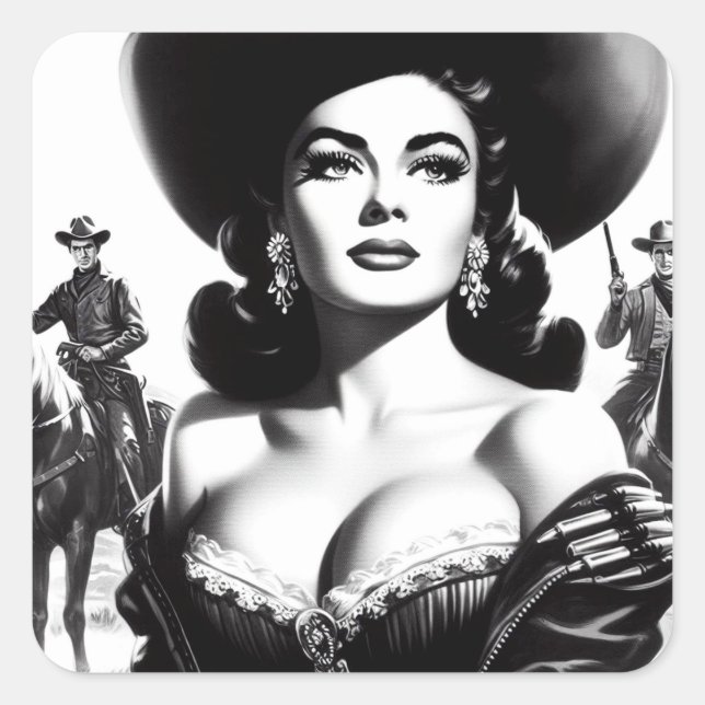 Retro Western Pin-up Square Sticker (Front)