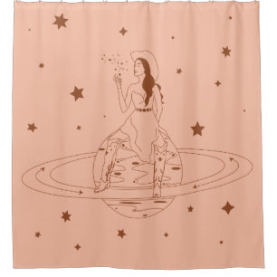 Retro Western Rust & Peach Cosmic Cowgirl Shower Curtain