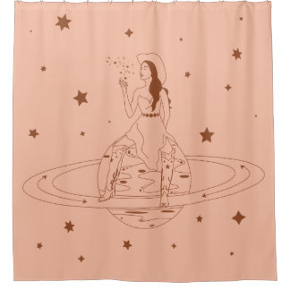 Retro Western Rust & Peach Cosmic Cowgirl Shower Curtain