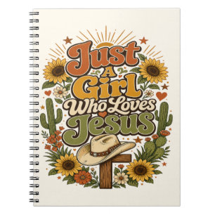 Retro Western Sunflower Cactus Faith Cowgirl Gift Notebook