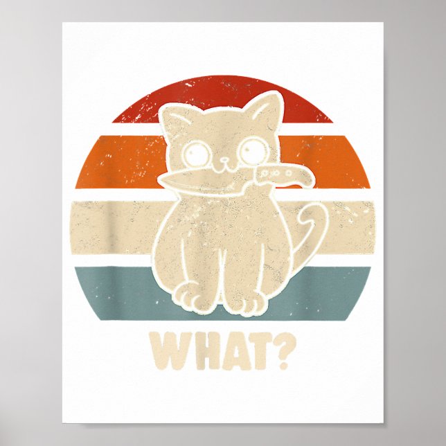 Retro What Cat Knife Meow Kitty Funny Cats Mum And Poster (Front)