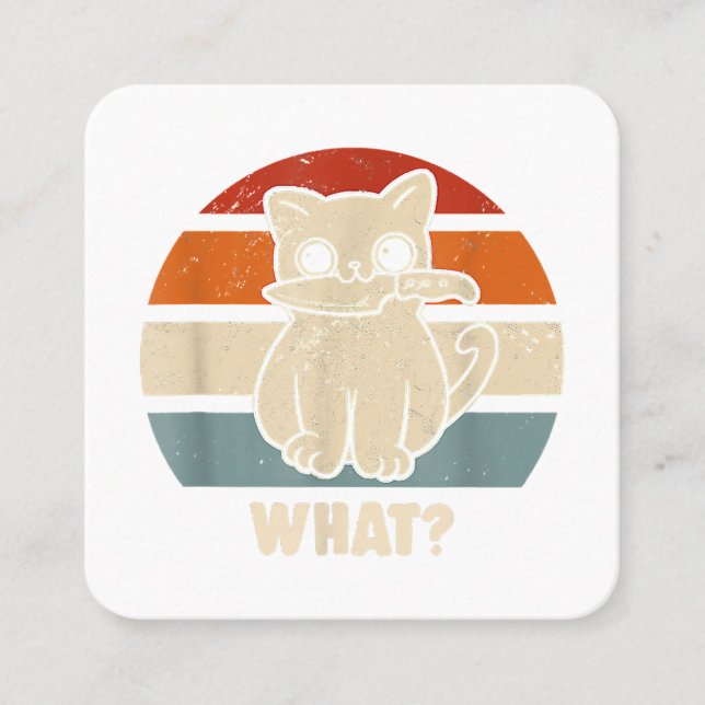 Retro What Cat Knife Meow Kitty Funny Cats Mum And Square Business Card (Front)